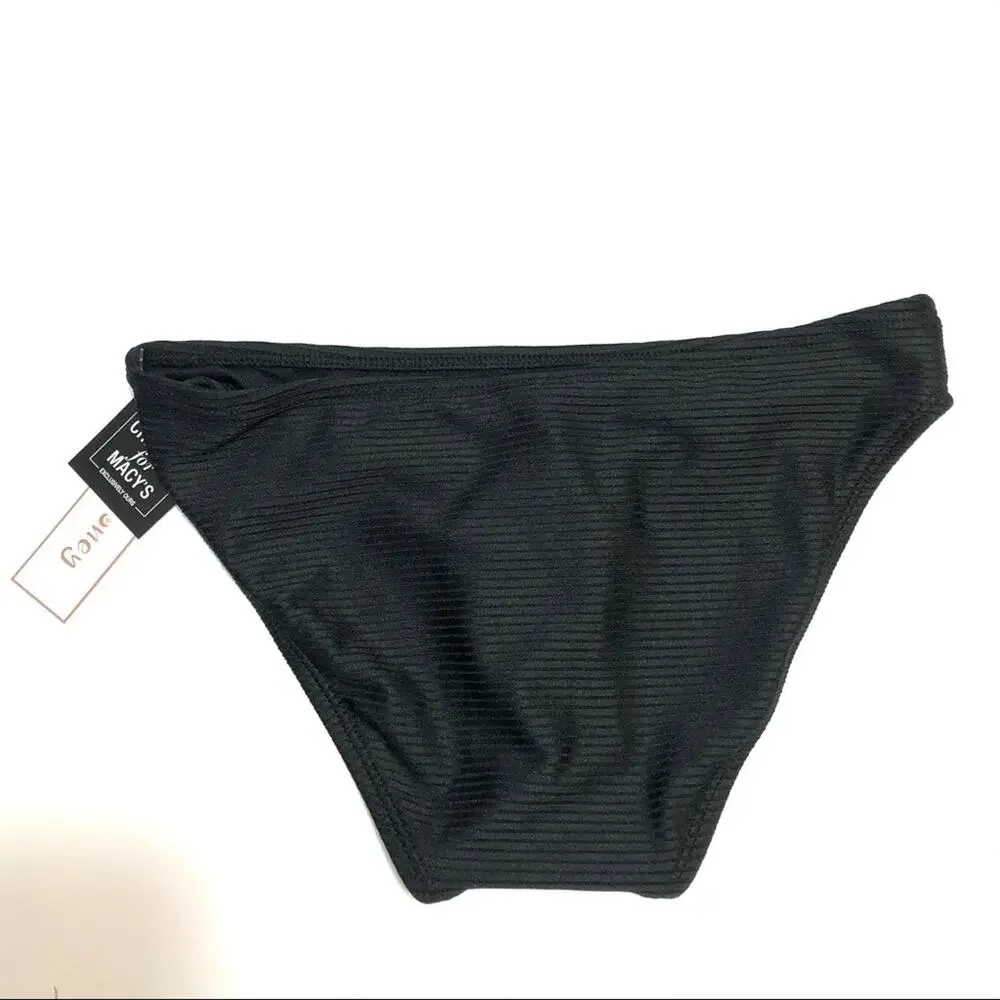 Hula Honey BLACK Rib Hipster Bikini Swim Bottom Sm